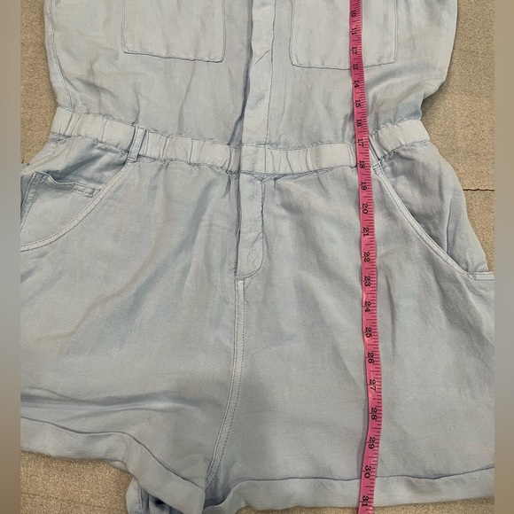 [L]Rip Curl Panoma Linen Blend Romper Light Blue Sleeveless Button rolled Hem - Picture 9 of 11